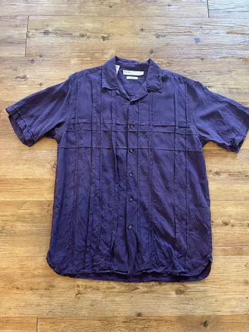Perry Ellis 100% 실크 반팔 셔츠 M 퍼플 90s