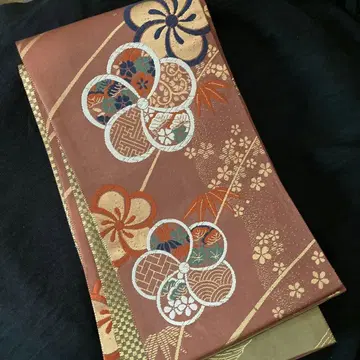 니시진 비단 순수 실크 금박 패턴 석죽색 리버서블 반폭 오비