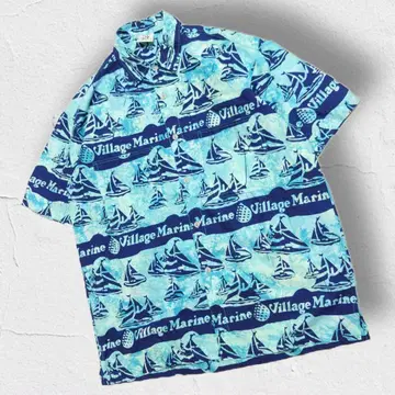 RUM REGGAE 알로하 셔츠 요트 패턴 올 패턴 블랙 블루 XL