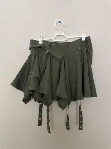 카키 아지메 헴 벨트 미니 스커트 여름옷