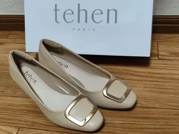 tehen 베이지 가죽 펌프스 로우 힐 5cm