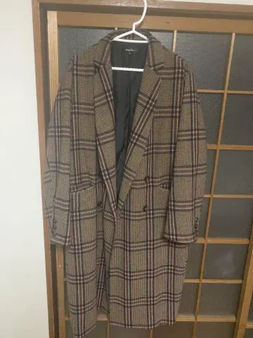 체크 무늬 더블 브레스트 코트 L 사이즈