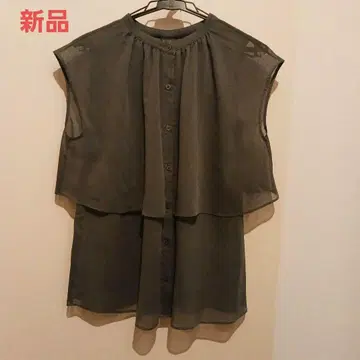 새상품 택 포함 PLST 시어 도트 2WAY 블라우스 XS 다크 그레이