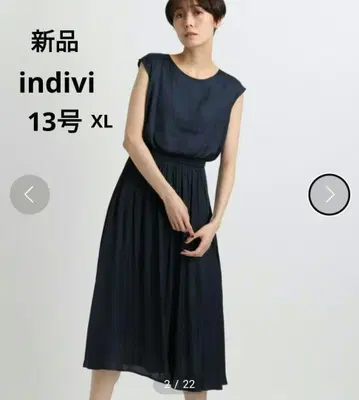 새상품 indivi 세탁 가능한 새틴 원피스 13 LL XL 네이비
