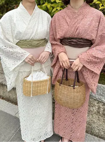 핑크 레이스 유카타, 화이트 오비 세트