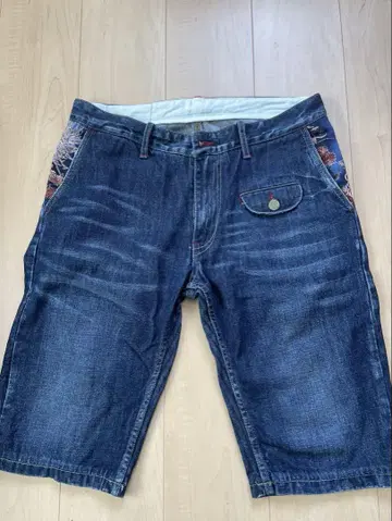 쿠라 일본풍 패턴 데님 숏팬츠