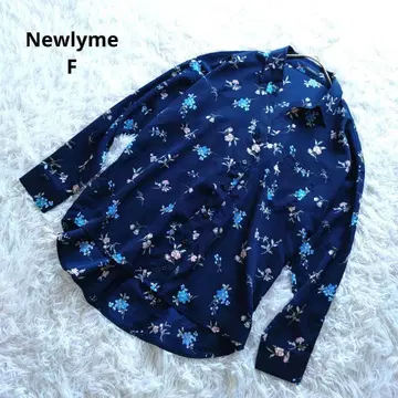 Newlyme 긴팔 상의 꽃무늬 블라우스 스키퍼 셔츠 네이비 F