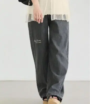 시마무라 Ange Charme 츠지 노조미 자수 와이드 팬츠 블랙