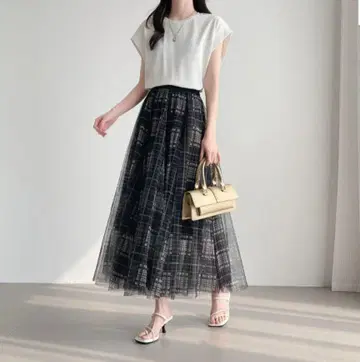 ABI 도쿄 [갓 튤] 체크 튤 롱 스커트