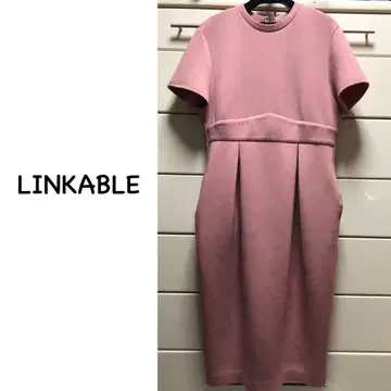 린카블 본딩 반팔 코쿤 무릎 기장 원피스 핑크 M