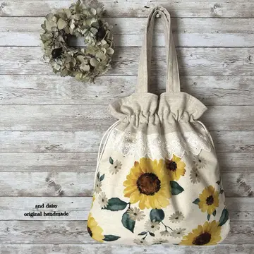 핸드메이드**내추럴 해바라기 무늬 복조리 토트백**&daisy