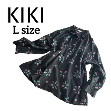 kiki 꽃무늬 리본 포함 긴팔 셔츠 얇은 레이온 보타이