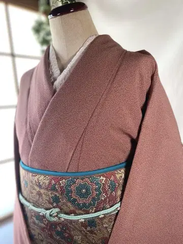 에도 코몬과 꽃 사라사 문양 직조 나고야 오비 세트