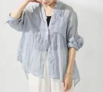 새상품 IENA 라미 밴드 카라 셔츠 블루 38