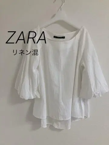 ZARA 자라 블라우스 코튼 린넨 혼방 볼륨 소매 퍼프 소매