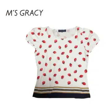 M's GRACY 엠즈 그레이시 반팔 상의 딸기 화이트 티셔츠