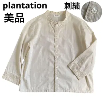 새상품급 plantation 스트라이프 자수 셔츠 베이지