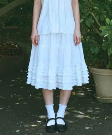 frill midi flared skirt / 프릴 볼륨 스커트