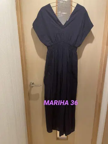MARIHA 네이비 V넥 반팔 롱 원피스