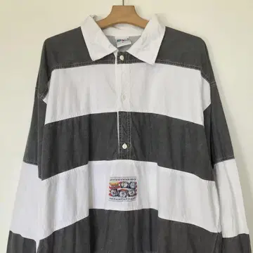 90s SHAMP 샴프 굵은 보더 라거 셔츠 유로 빈티지