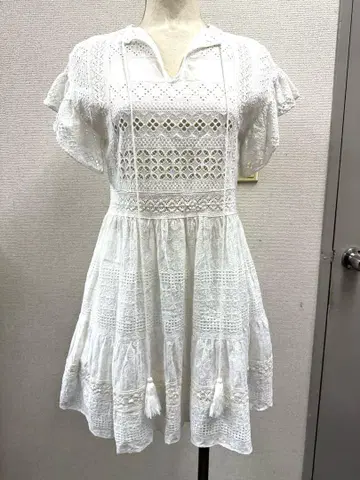 자수 화이트 미니 원피스