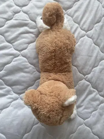 개 봉제 인형 브라운과 화이트 발바닥 포함