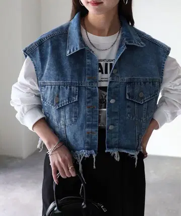 데님 슬리브리스 자켓 블루