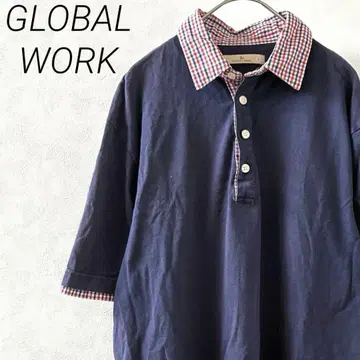 GLOBAL WORK 피케 셔츠 반팔 체크 무늬 심플 빅 사이즈 넉넉한