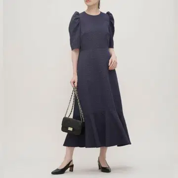 트로와지엠차코 자카드 원피스 네이비 38 M 일본제 결혼식