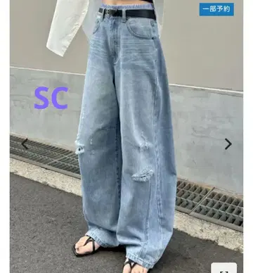 Re:EDIT 밑단 프린지 배럴 레그 데님 SC 작은 키 사이즈