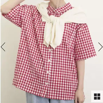 사만사 모스모스 뽀글뽀글 깅엄 체크 셔츠 레드