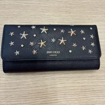 JIMMY CHOO 블랙 가죽 장지갑 별 모양 스터드