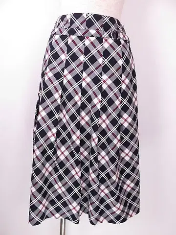 뉴요커 롱 스커트 벨트 잠금 체크 무늬 네이비 레드 11/L