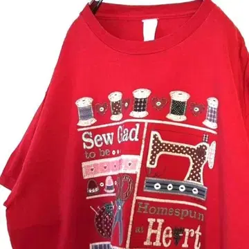 미싱 실 Sew Glad 하트 티셔츠 L 레드 빨간색 구제 의류