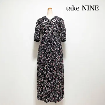 미국제 take NINE 레이스 옷깃 롱 원피스 블랙 꽃무늬 빈티지