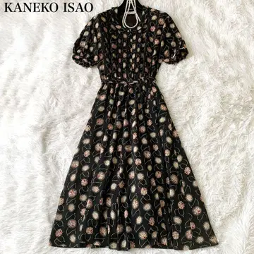 KANEKO ISAO 보석 같은 장미 패턴 롱 원피스 핀턱