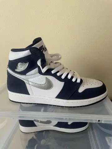 Air Jordan 1 네이비/화이트 하이컷 스니커즈