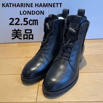 캐서린 햄넷 런던 레이스업 사이드 고어 부츠 블랙 22.5cm