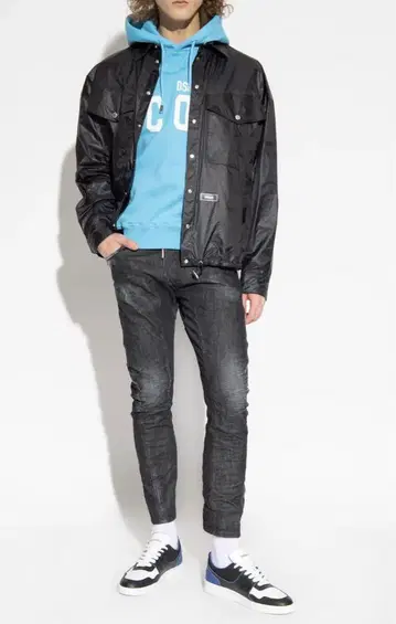 DSQUARED2 블랙 데님 바이커 팬츠