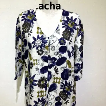 올웨이즈 acha 꽃무늬 V 넥 오리 소매 셔츠 양쪽 사이드 포켓 부착