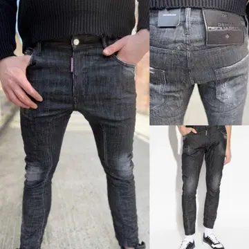 DSQUARED2 블랙 데님 팬츠 바이커