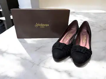 GINZA 요시노야 24cm 블랙 리본 펌프스 스웨이드 느낌
