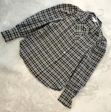 rienda 볼륨 슬리브 테일러드 칼라 블라우스 그레이 체크