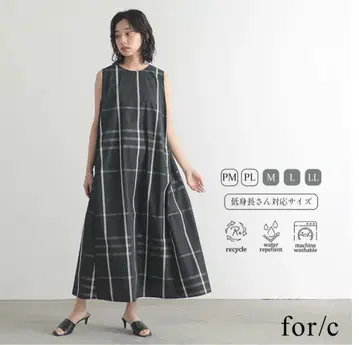 포씨 for/c 발수 A라인 원피스 체크 무늬 M