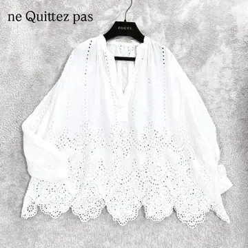 [ne Quittez Pas] 누키테파 컷워크 블라우스 레이스 화이트