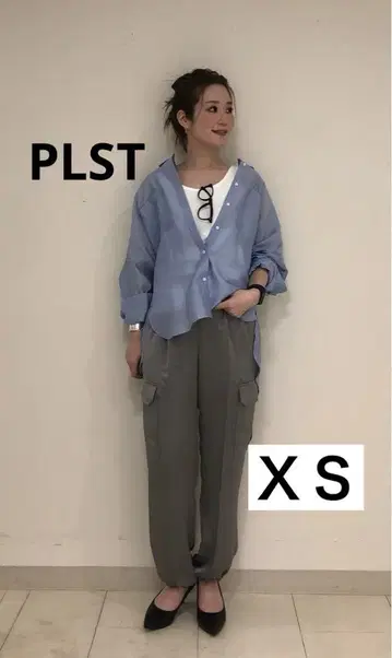 PLST 시어 돌먼 볼륨 셔츠 XS 블루