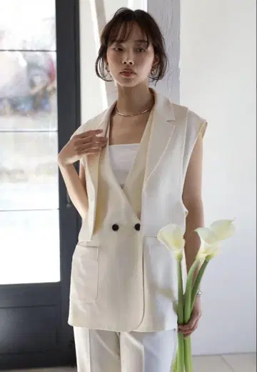 택 포함 새상품 봉쥬르 사간 레이어드 질레 베스트 화이트