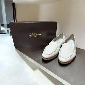 요시노야 긴자 로퍼 화이트 가죽 24cm 여성용 신발