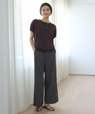 택 포함 새상품 unfilo 프린트 이지 팬츠 와이드 팬츠 블랙