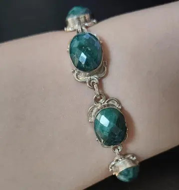 Green Emerald Beryl 실버 925 팔찌
